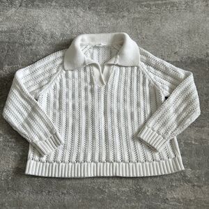 Haven Well Within Sweater Womens Large Open Stitch Knit Collar Cotton White